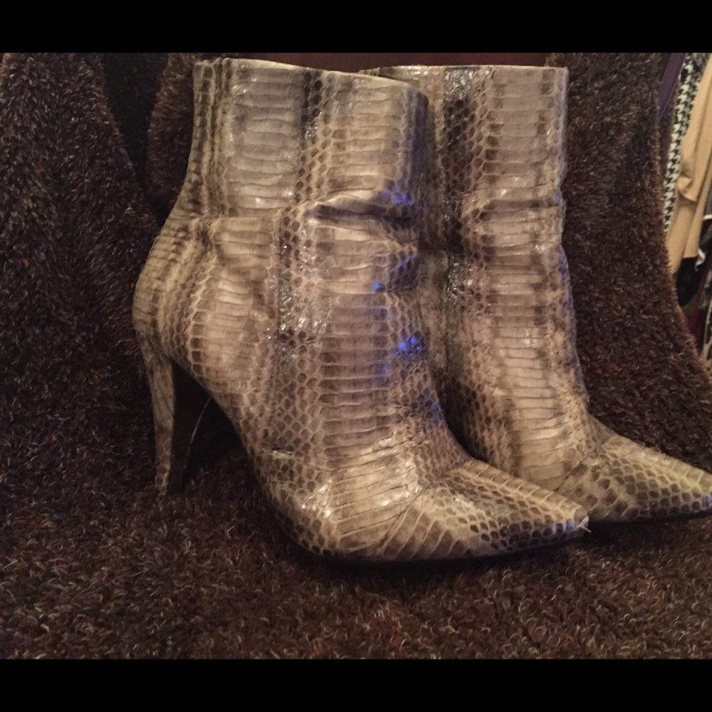 Kenneth Cole pleather snakeskin bootie